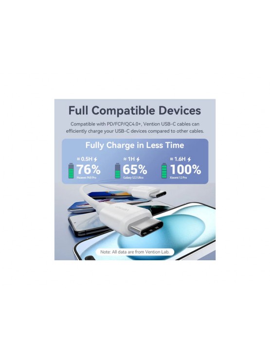 კაბელი: Vention TRCBF USB 2.0 Type-C 60W PD Cable 1m Black
