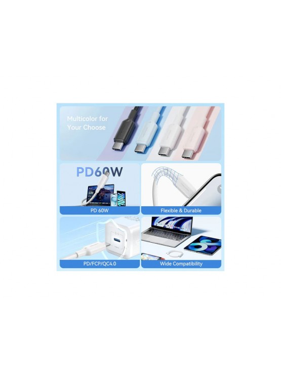კაბელი: Vention TRCWF USB 2.0 Type-C 60W PD Cable 1m White