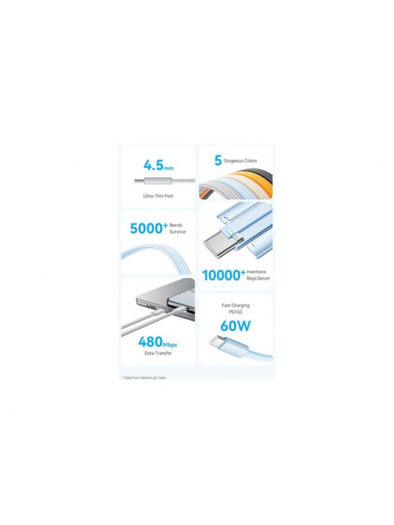 კაბელი: Vention TRZSF USB 2.0 Type-C Cable 1m Blue Aluminum