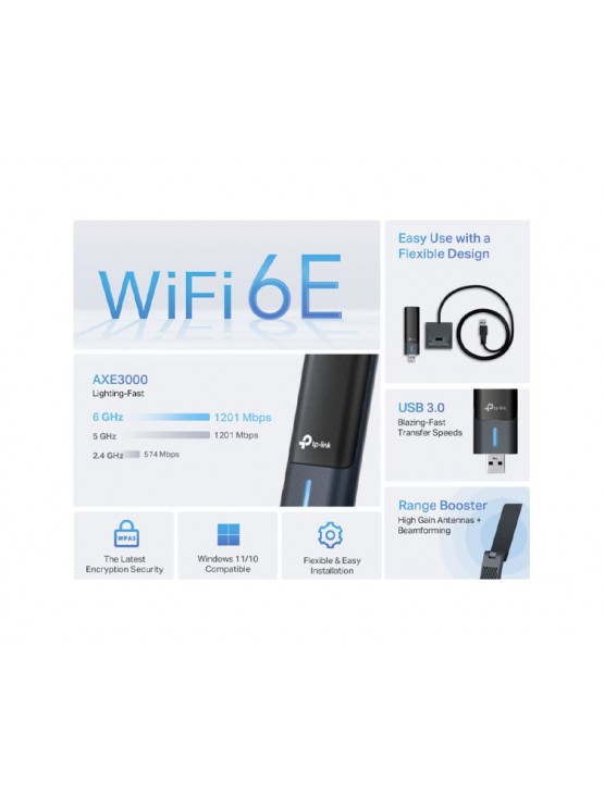 ადაპტერი: TP-Link TXE50UH AXE3000 Wi-Fi 6E High Gain Wireless USB Adapter