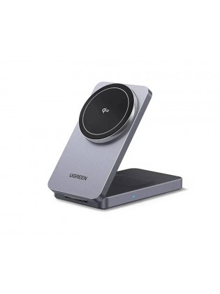 დამტენი: UGREEN W706 MagFlow Qi2 15W 2-in-1 Magnetic Wireless Charger Grey - 45023
