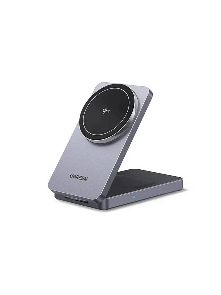 დამტენი: UGREEN W706 MagFlow Qi2 15W 2-in-1 Magnetic Wireless Charger Grey - 45023