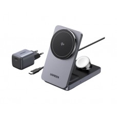 დამტენი: UGREEN W707 15W Wireless Charging Station With 30W USB-C Charger Space gray - 45025