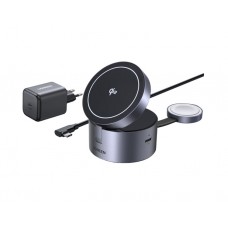 დამტენი: UGREEN W712 Magflow Qi2.2 15W 3in1 Wireless Charger Grey - 65148