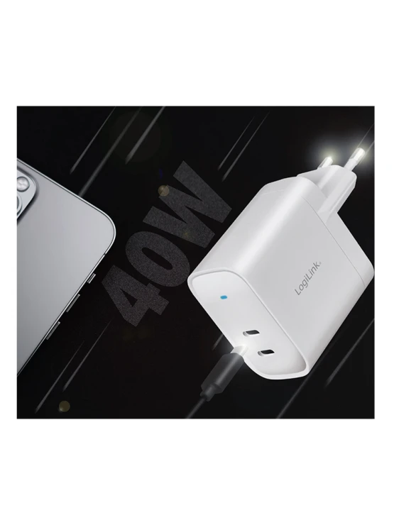 დამტენი: Logilink PA0282 USB power socket adapter 2x USB-C port (PD) GaN-Technology 40 W