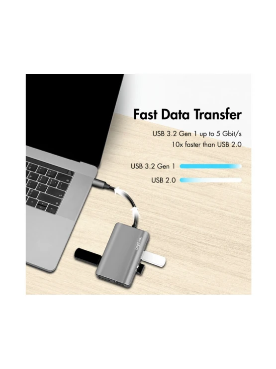 დოქ სადგური: Logilink UA0410 USB 3.2 Gen 1 docking station USB-C 7 ports PD anthracite