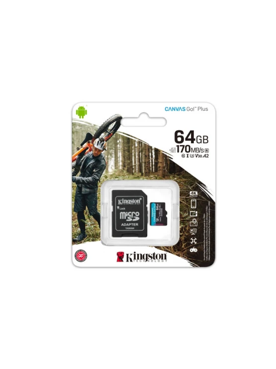 მეხსიერების ბარათი: Kingston Canvas Go Plus MicroSD 64GB UHS-I U3 Class 10 - SDCG3/64GB