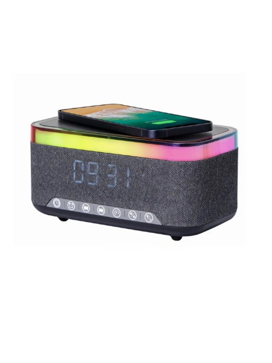 დინამიკი: Gembird DAC-SPKBT-QC15-BK Digital alarm clock with speaker and wireless charging function Black/Grey