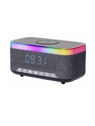 დინამიკი: Gembird DAC-SPKBT-QC15-BK Digital alarm clock with speaker and wireless charging function Black/Grey