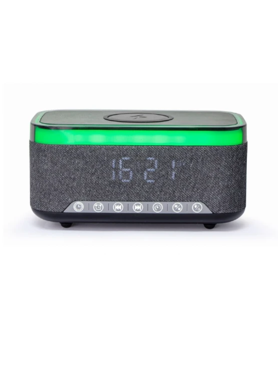 დინამიკი: Gembird DAC-SPKBT-QC15-BK Digital alarm clock with speaker and wireless charging function Black/Grey