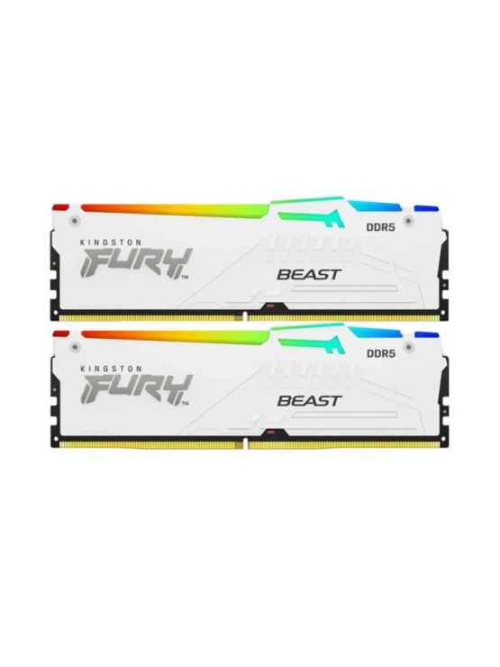 ოპერატიული მეხსიერება: Kingston FURY Beast White RGB XMP DDR5 64GB 6400MHz DUAL KIT DIMM - KF564C32BWAK2-64