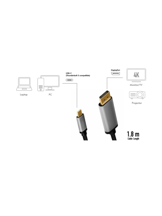 კაბელი: Logilink CUA0100 USB-C to DisplayPort 4K/60Hz Cable Adapter 1.8m
