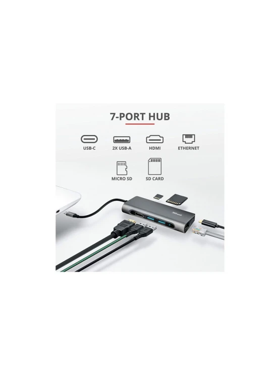 ადაპტერი: Trust Dalyx 7-in-1 USB-C Multi-Port Adapter Grey - 23775