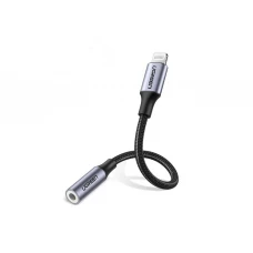 აუდიო ადაპტერი: UGREEN 30756 Lightning M/F Round Cable Aluminum Shell with Braided 10cm Black
