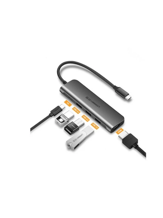 ადაპტერი: UGREEN CM136 USB Type-C to HDMI 4K/30Hz + 3xUSB 3.0 Grey - 50209