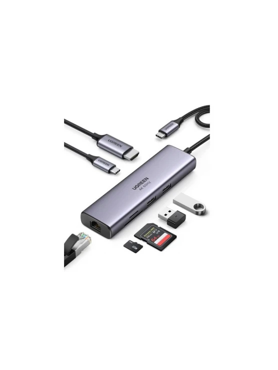 ადაპტერი: Ugreen CM512 USB Type-C 7 in 1 Adapter Gray - 60515